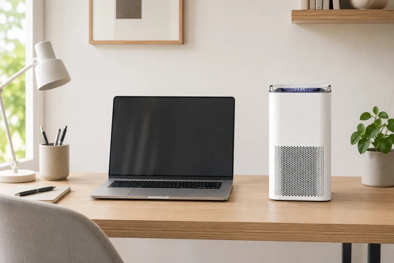 IntelliDesk beside a home-office workspace